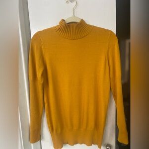 Mustard Yellow Mock Neck Sweater – Ribbed Sleeves – Fits S/M